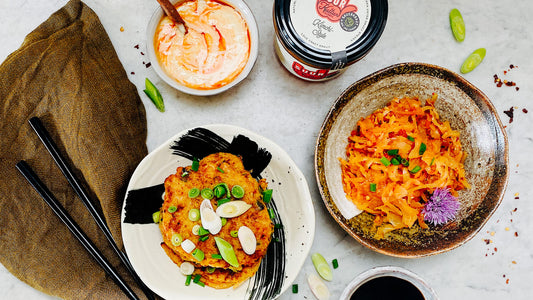 Kimchi-Pancakes mit Sriracha-Mayo