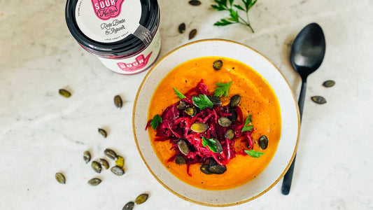 Kürbissuppe mit Rote Beete & Ingwer Kraut