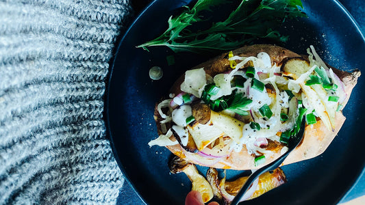 Stuffed Sweet Potatoe mit Pilzen & Kraut